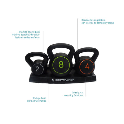 Set 3 Pesas Rusas Kettlebell 2 / 4 / 8 Kg