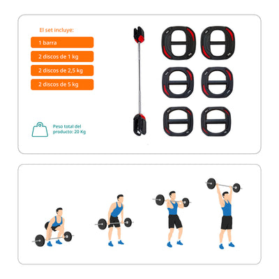 Barra con Sistema Rápido de Peso Ajustable y Discos 20 Kg