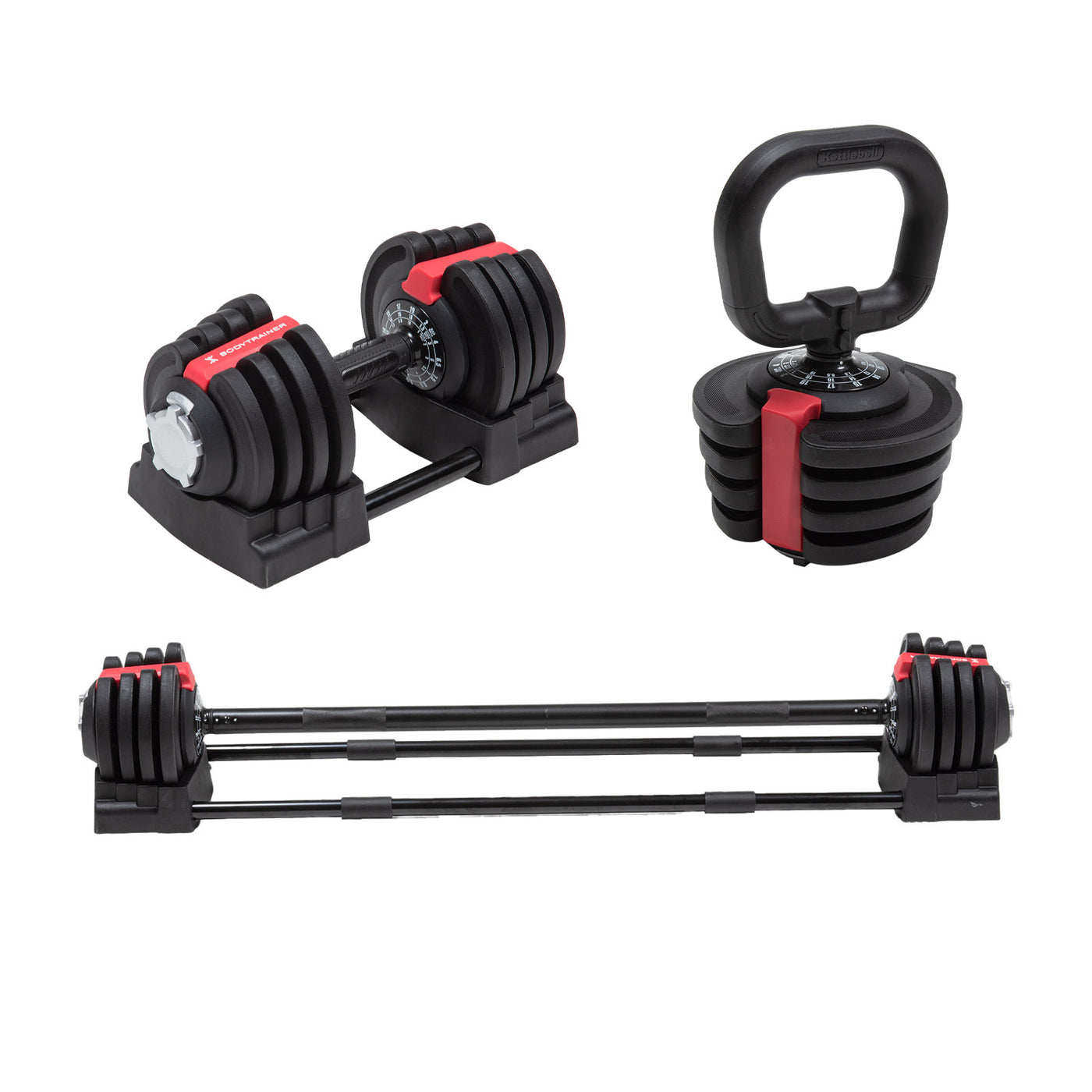 Set 3 en 1 de Barra Mancuerna y Kettlebell Ajustable